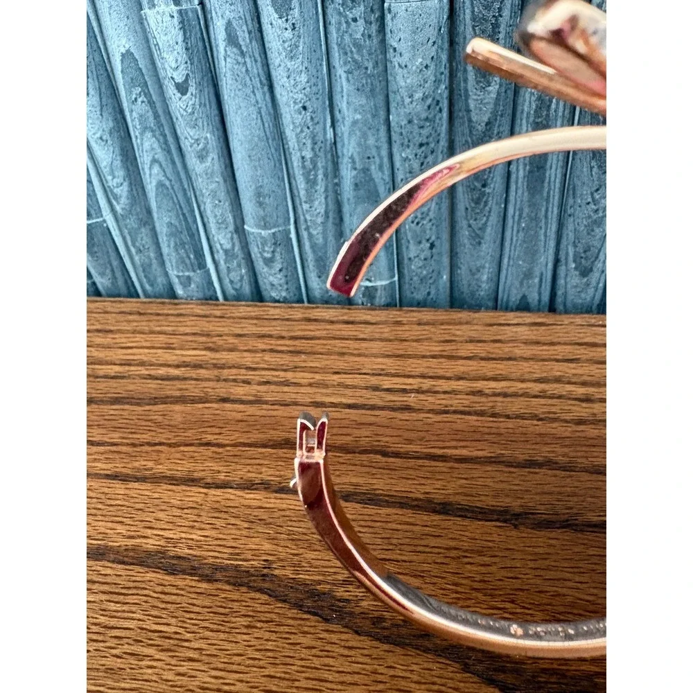 Kate Spade New York Skinny Bow Bangle Bracelet Rose Gold Tone Hinged Cuffs